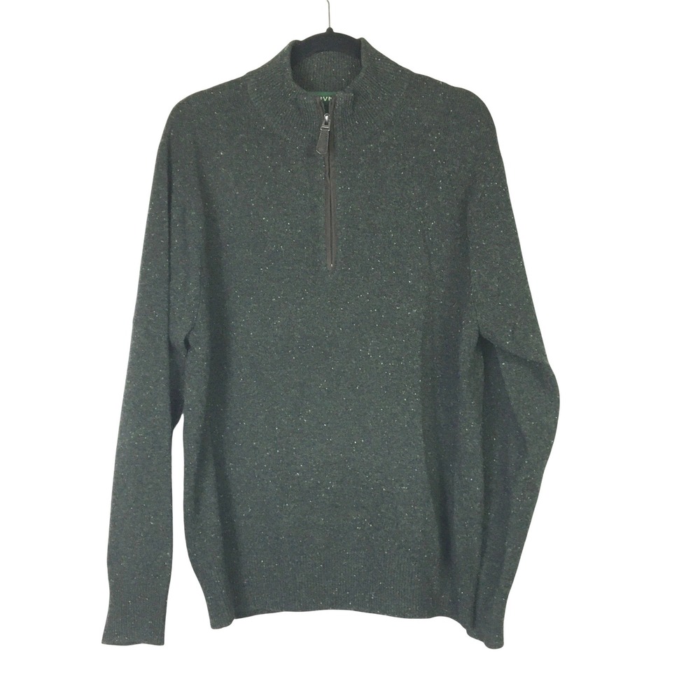 Orvis 100% Wool Quarter Zip Sweater Mens L Green Donegal Fleck‎ Mock Neck